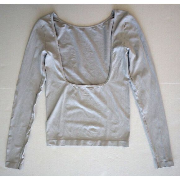Intimately Free People Women's Sz M/L Lunar Rock Gray Low-Back Seamless L/S Tee - Picture 5 of 6